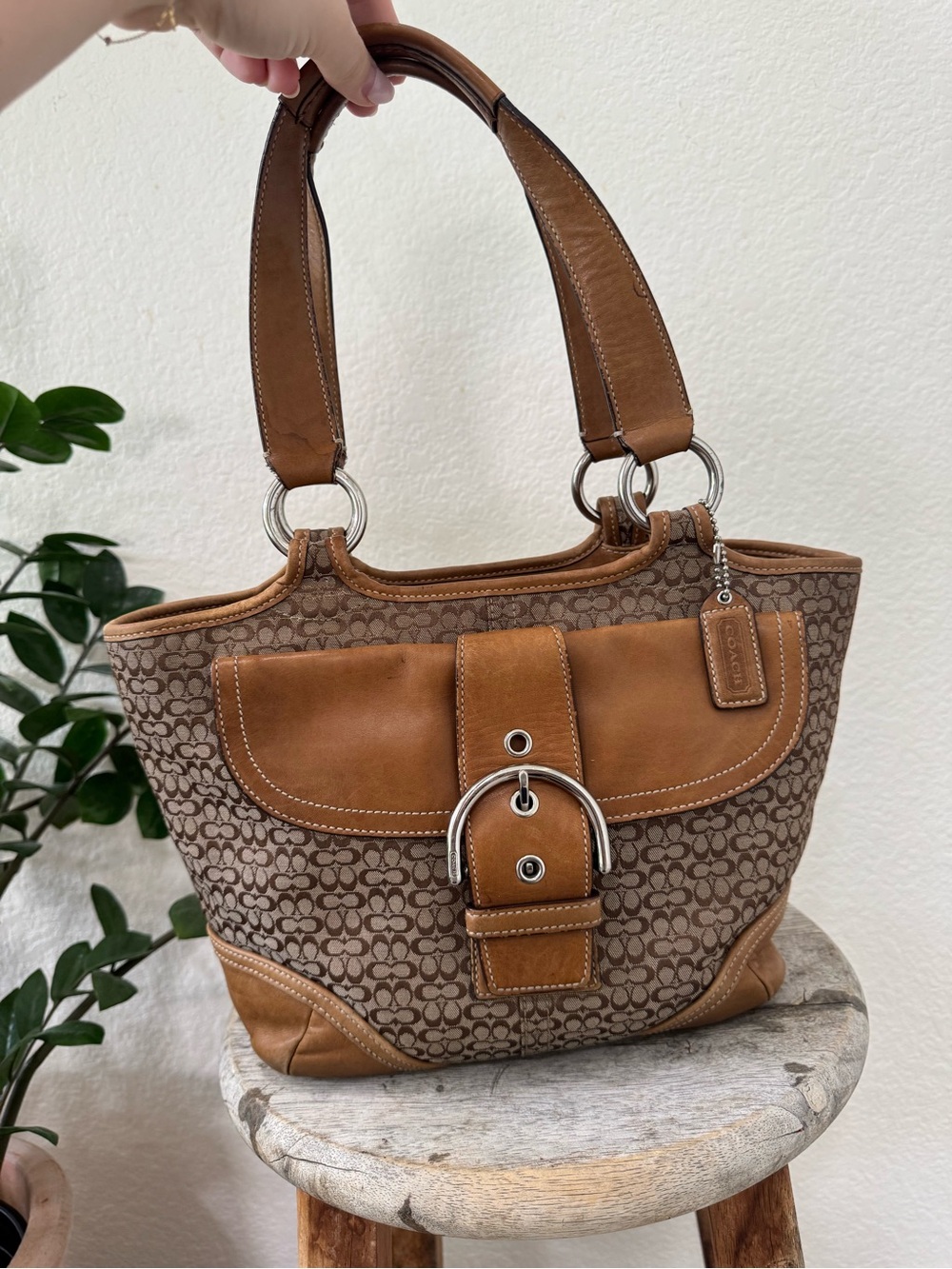 Coach Tan/Brown Signature Canvas small tote